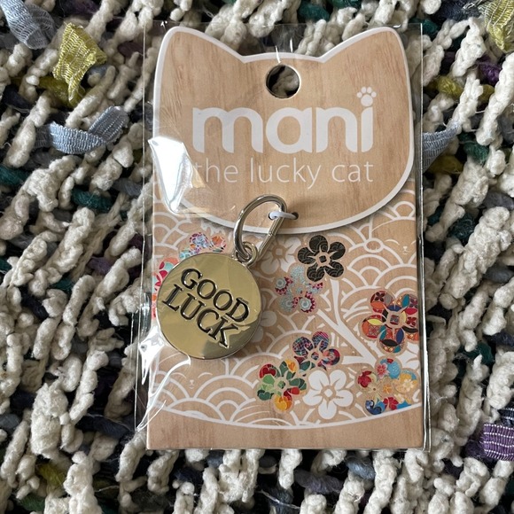 Mani The Lucky Cat Good Luck engraved Charm Key Chain Ring silver tone  NEW - Picture 1 of 4
